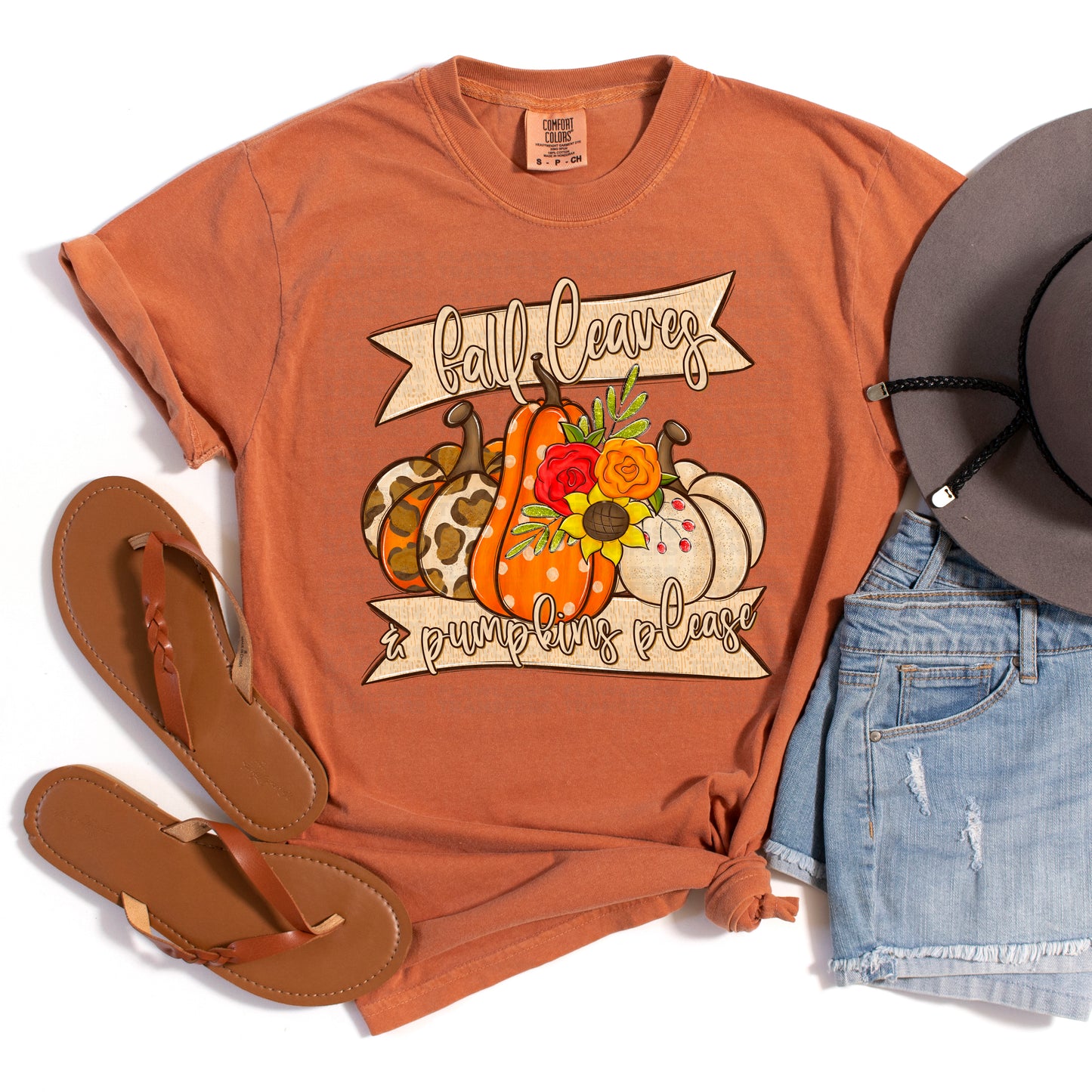 Fall Leaves And Pumpkins Please DTF Transfer