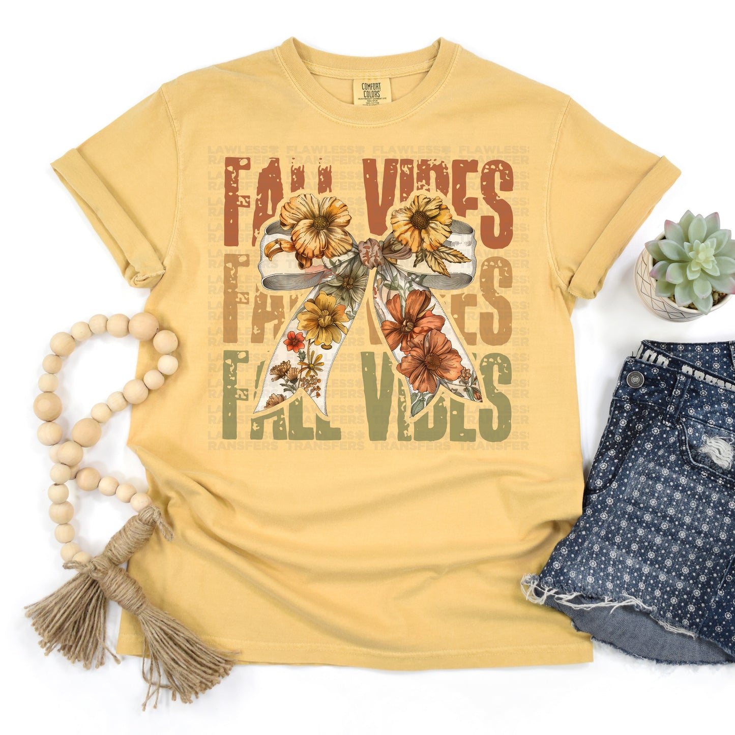 Fall Vibes Stacked Fall Coquette Bow DTF Transfer