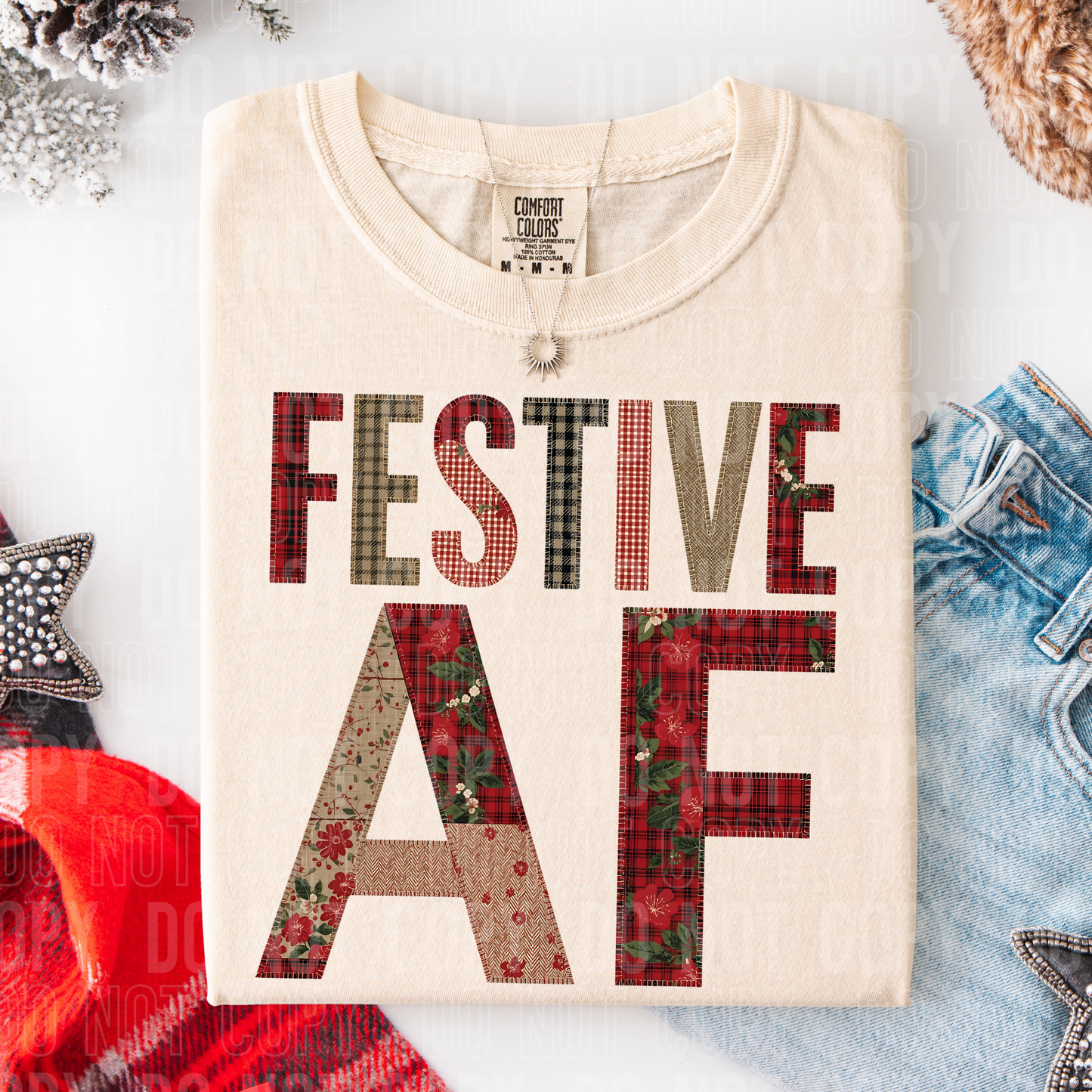 Festive AF Faux Patchwork #2612 DTF Transfer
