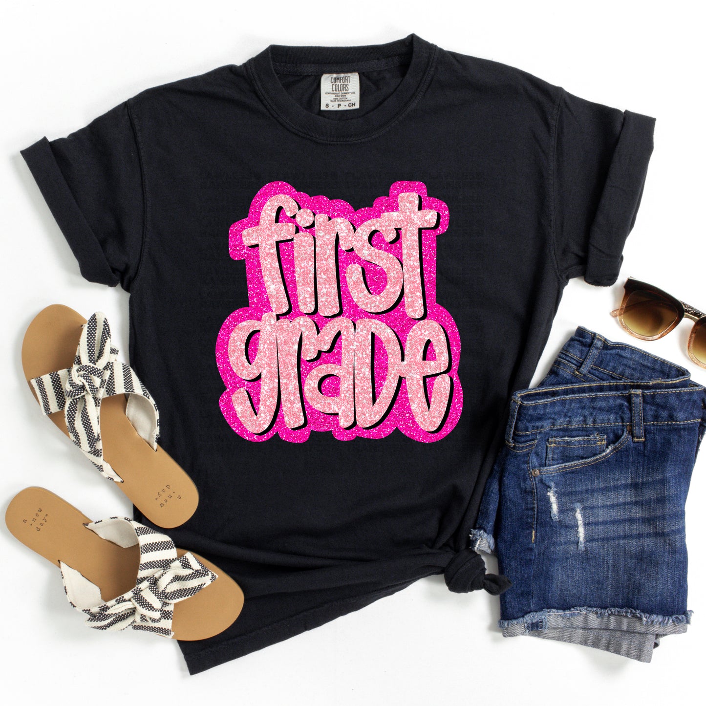 1st Grade Pink Glitter DTF Transfer