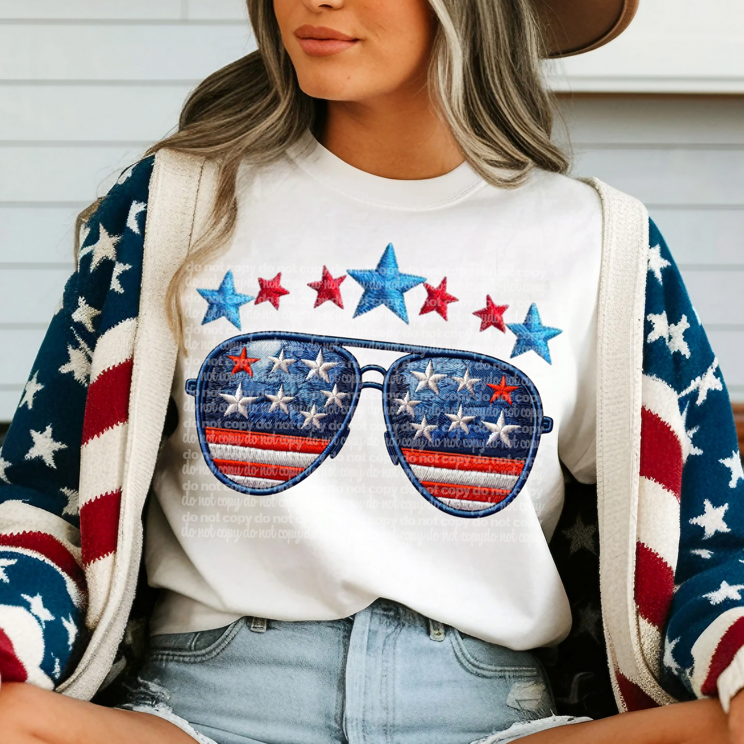 Flag Sunnies Faux Embroidered DTF Transfer