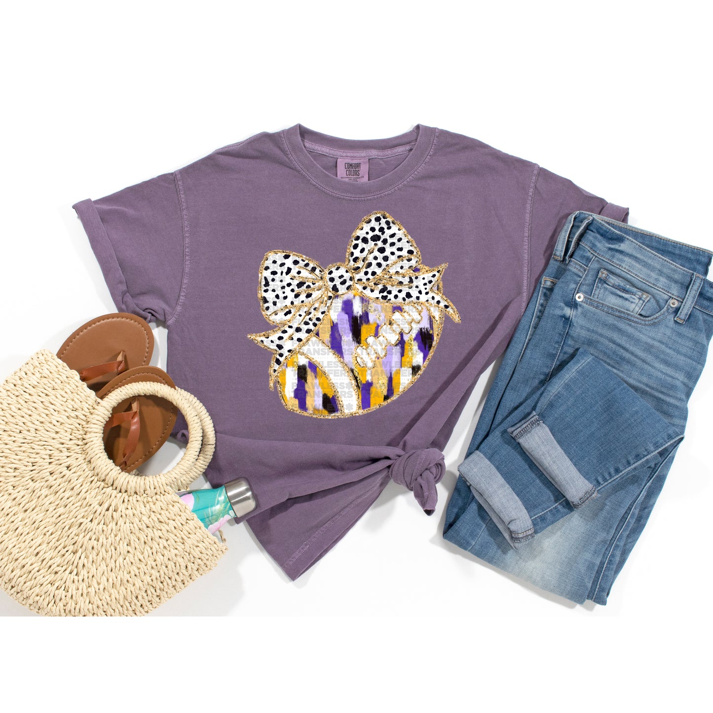 Football Purple and Yellow Brushstrokes Coquette Bow - Design 1 DTF Transfer
