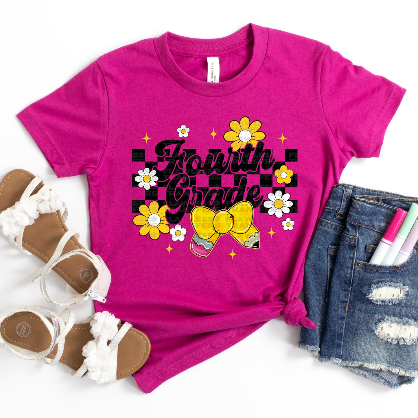 Checkered Floral Pencil Back To School #2194 DTF Transfer