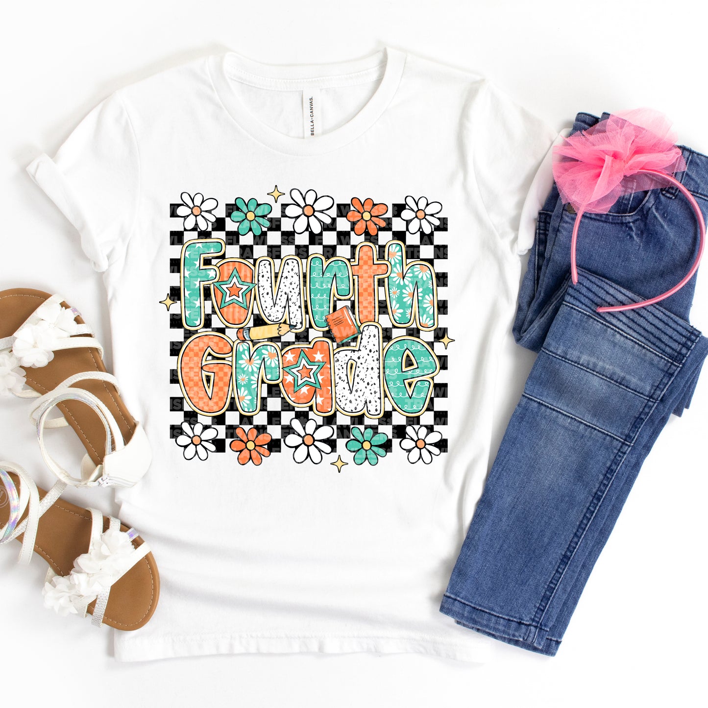 Retro Checkered Floral Back To School #2201 DTF Transfer