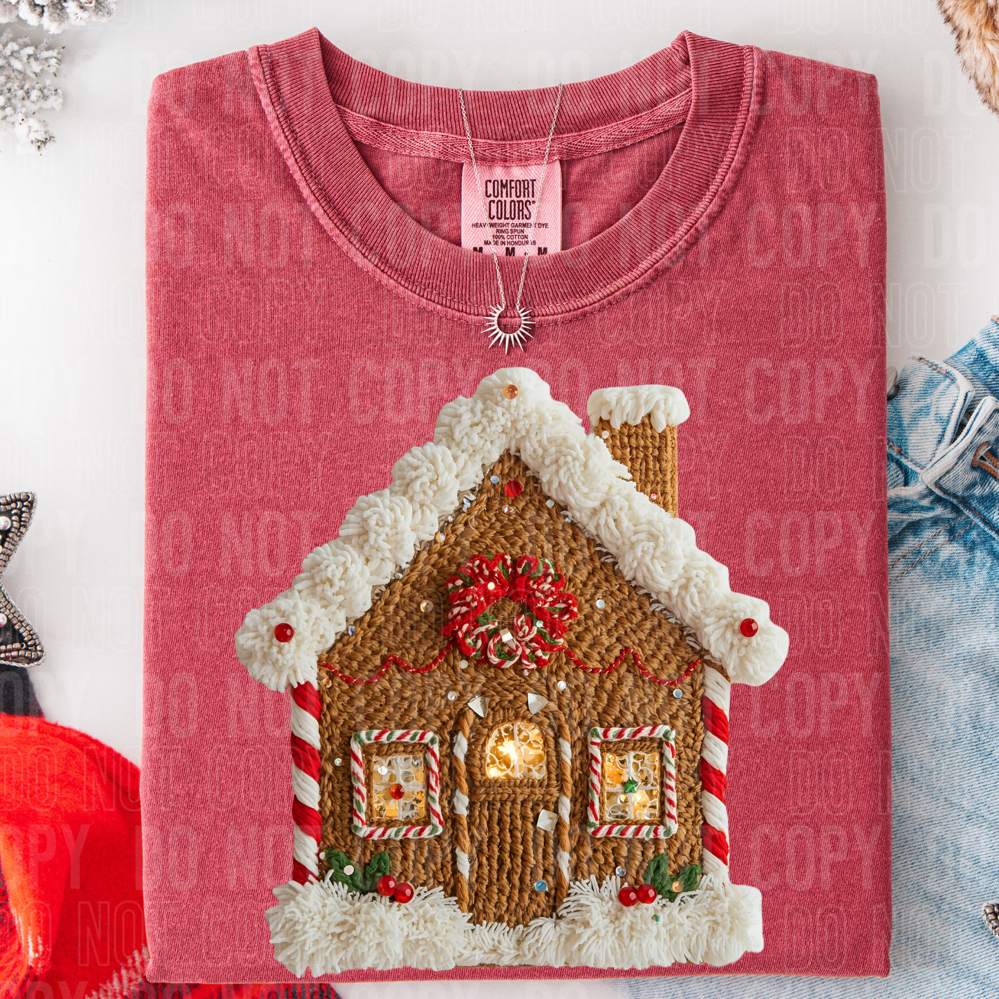 Gingerbread House Faux Yarn #2597 DTF Transfer