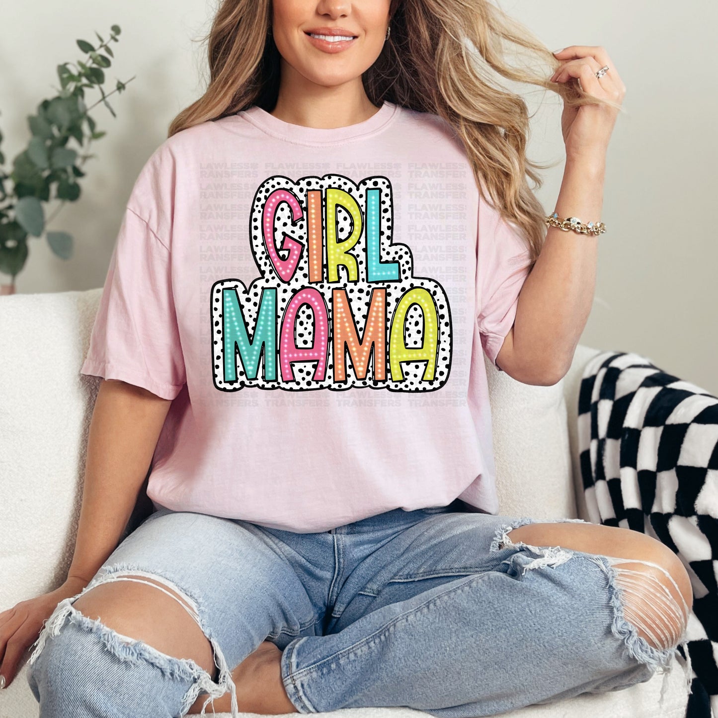 Girl Mama Bright Color Doodle Dalmatian Dots DTF Transfer