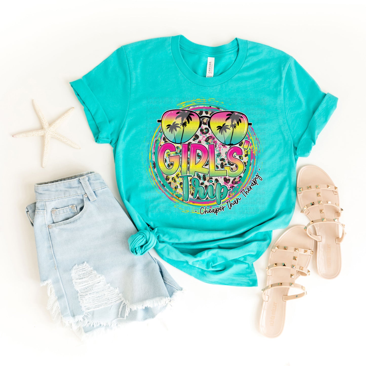 Girls Trip Cheaper Than Therapy - Round Tropical Beach Sunglasses DTF Transfer