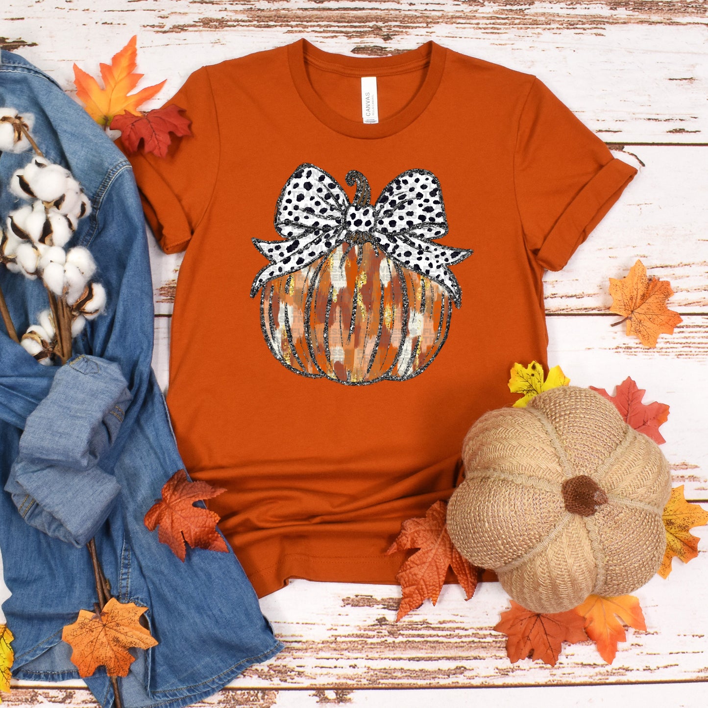 Girls Fall Pumpkin Brown Brushstrokes Coquette Bow - Design 3 DTF Transfer
