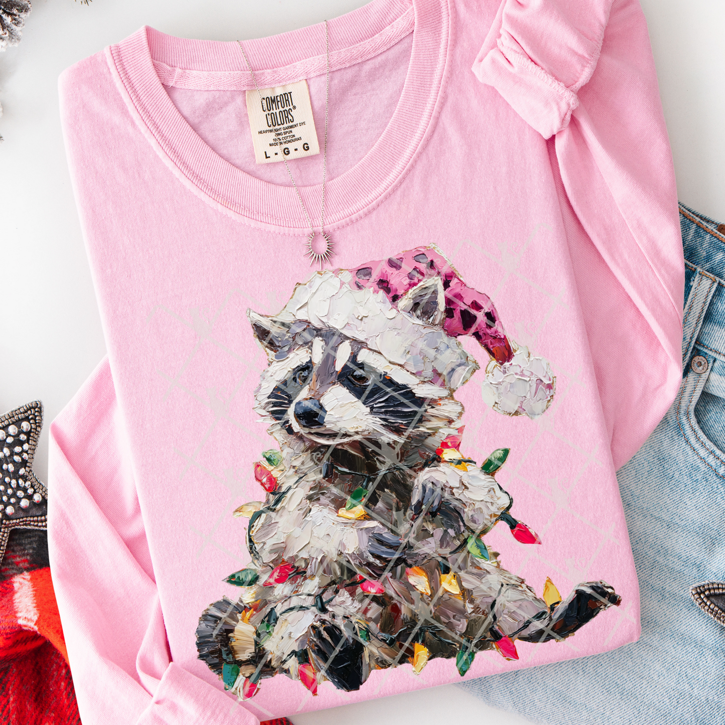 Hand Painted Christmas Feral Raccoon #2767 DTF Transfer