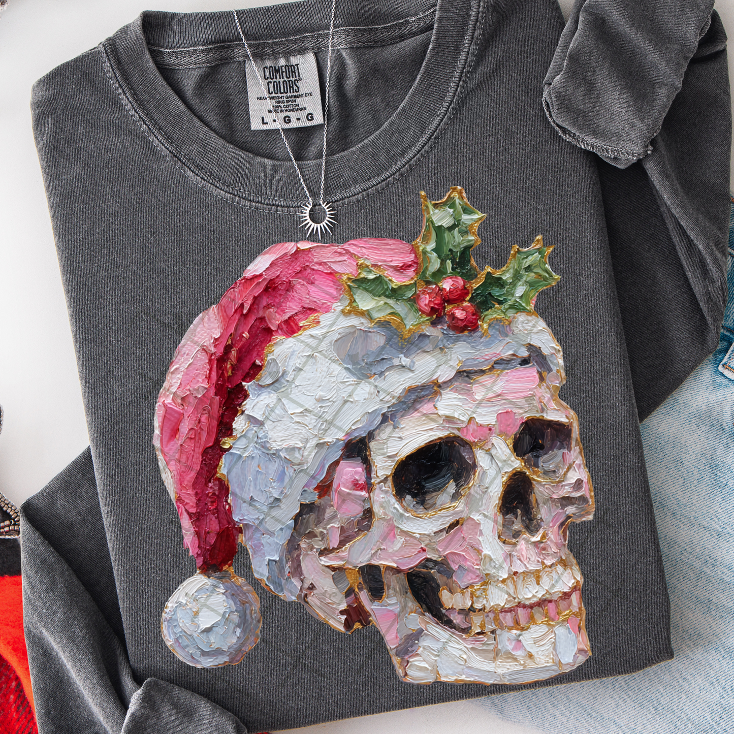 Hand Painted Christmas Skull #2773 DTF Transfer
