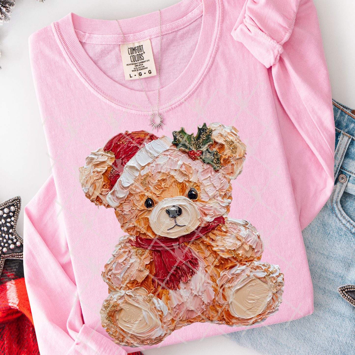 Hand Painted Christmas Teddy Bear #2775 DTF Transfer