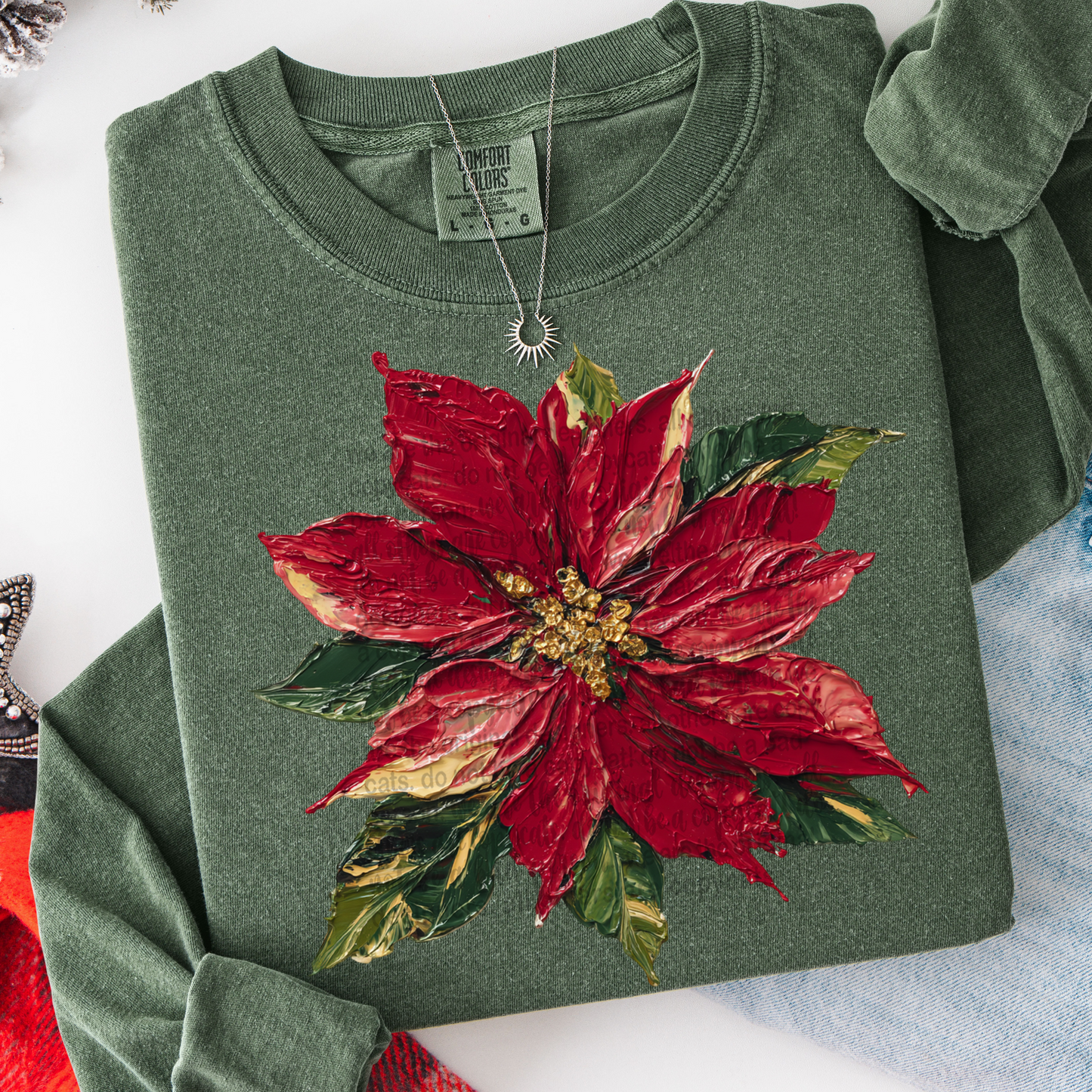 Hand Painted Poinsettia #2793 DTF Transfer