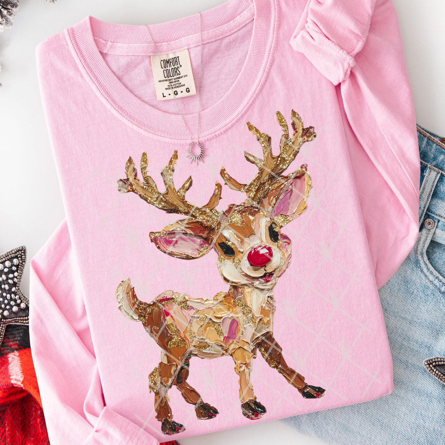 Hand Painted Red Nose Reindeer #2794 DTF Transfer