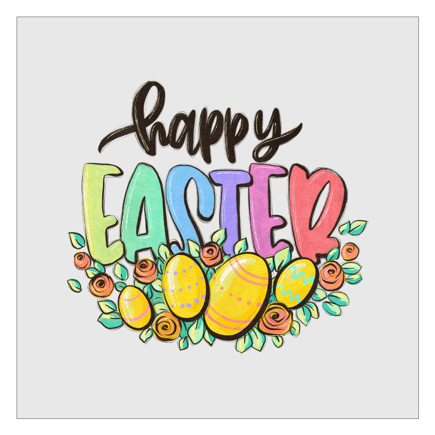 Happy Easter With Eggs And Flowers DTF Transfer