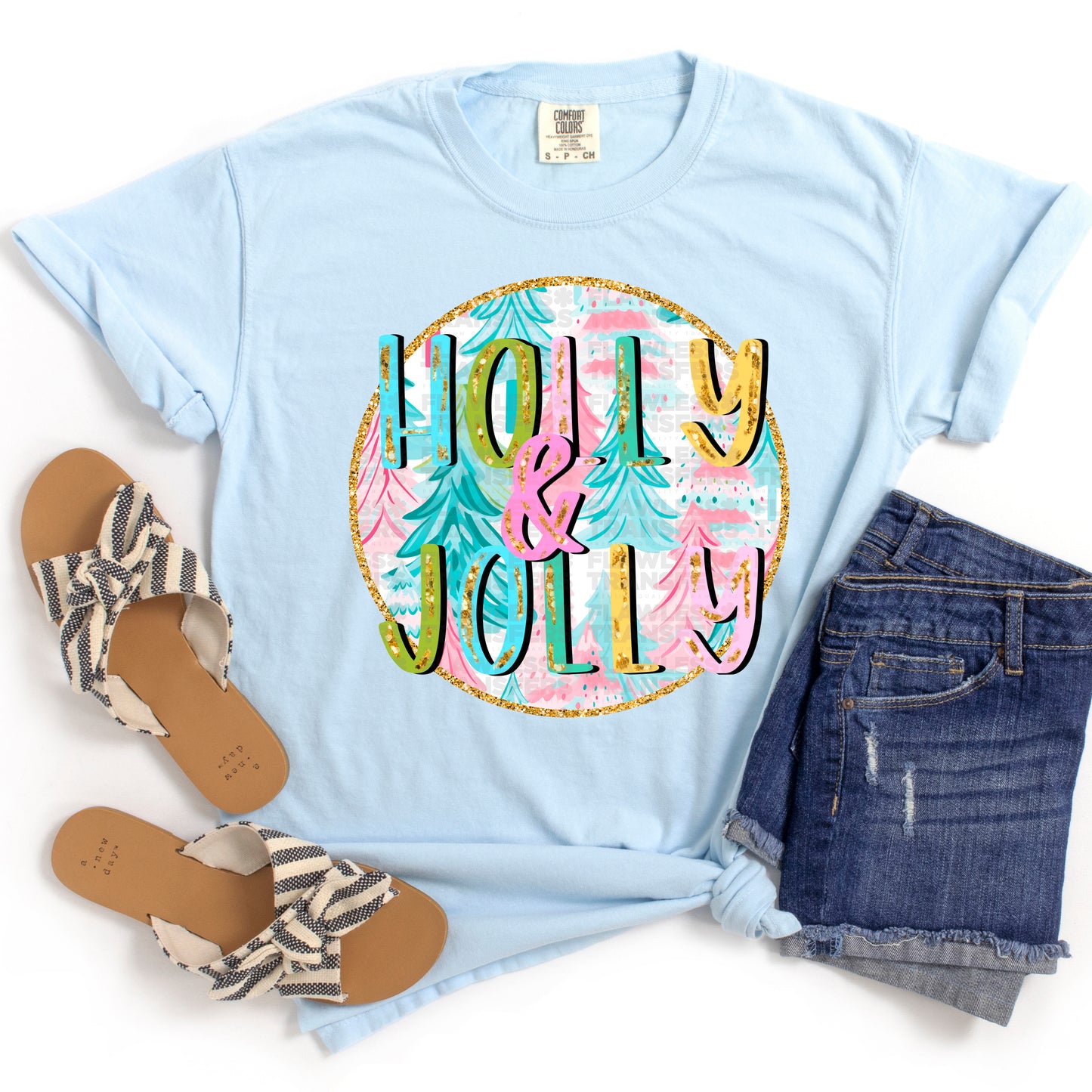 Holly Jolly - Round With Pastel Colors DTF Transfer