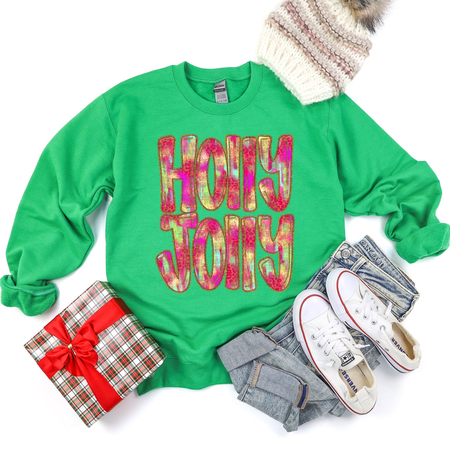 Holly Jolly Gold Leopard Print DTF Transfer