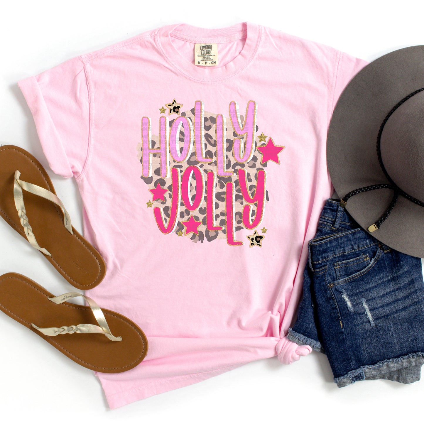 Holly Jolly Pink and Leopard Print DTF Transfer