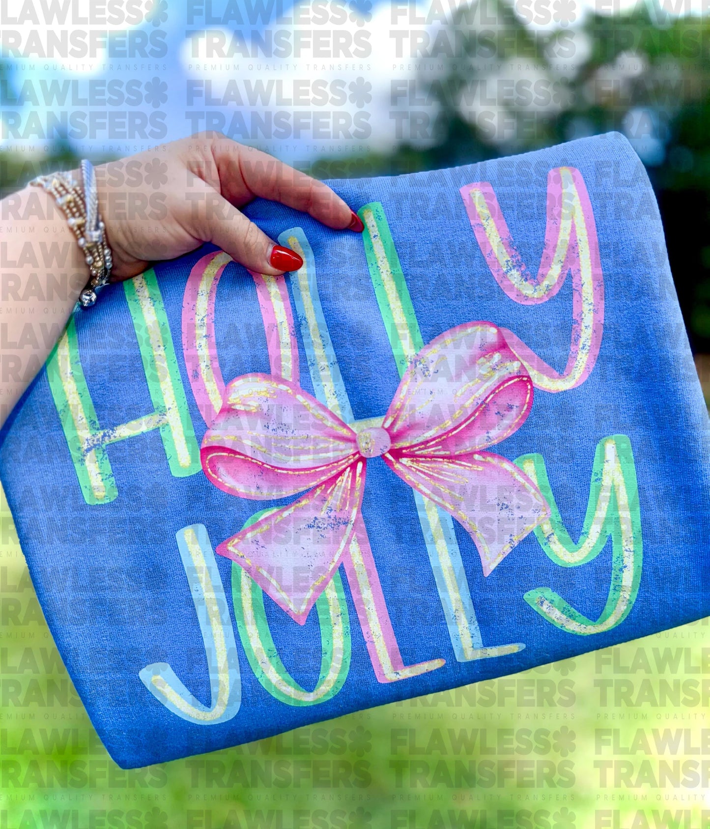 Holly Jolly Pink Coquette Bow #2843 DTF Transfer