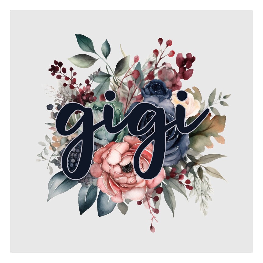 Gigi Navy Floral DTF Transfer, Ready For Press, Direct To Film, Transfer For Shirts, Tshirt Transfers, Grandma DTF Transfers, Mothers Day