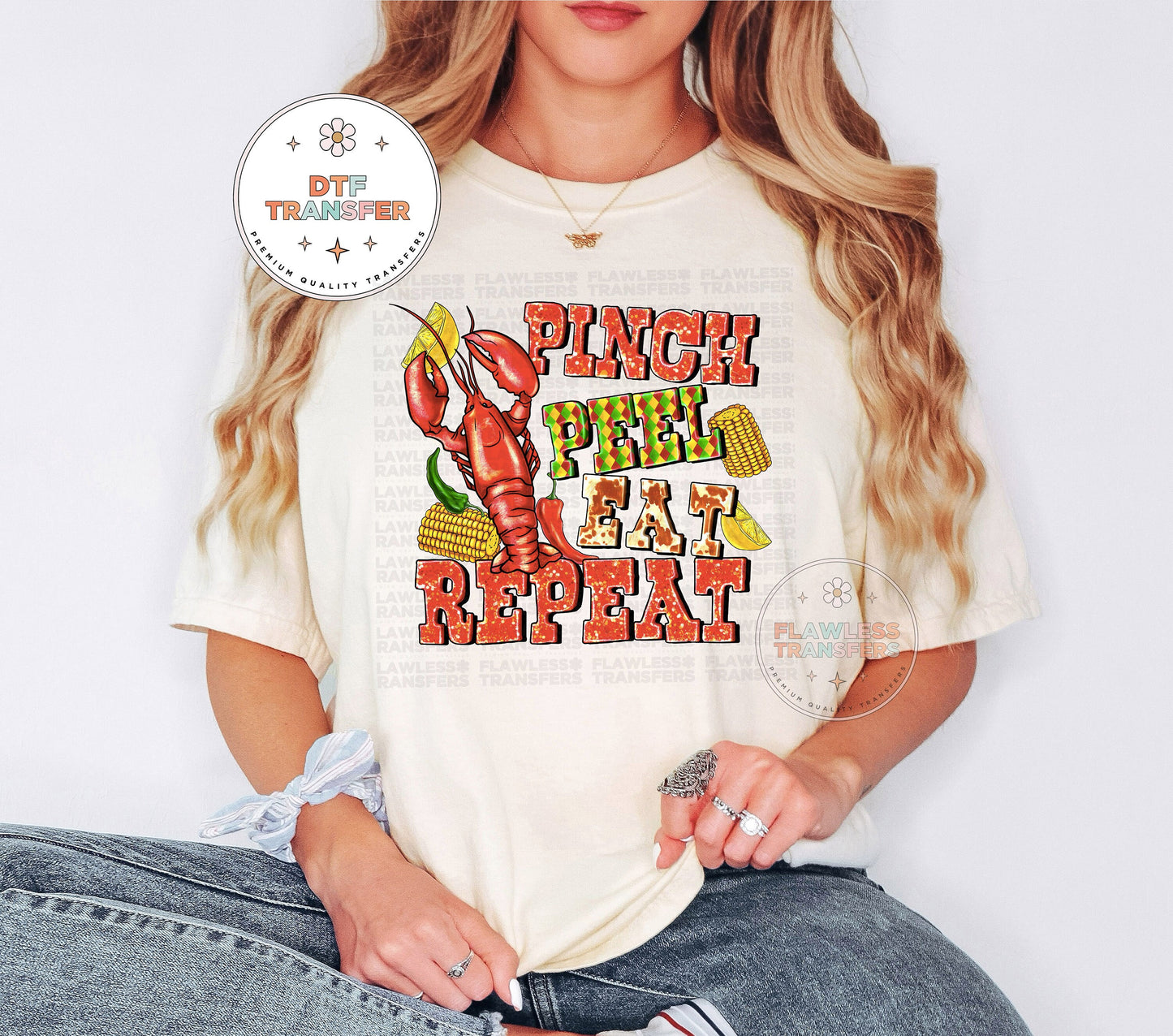 Pinch Peel Eat Repeat Crawfish Boil DTF Transfer, Southern Food, Ready For Press, Direct To Film, Transfer For Shirts, Tshirt Transfers
