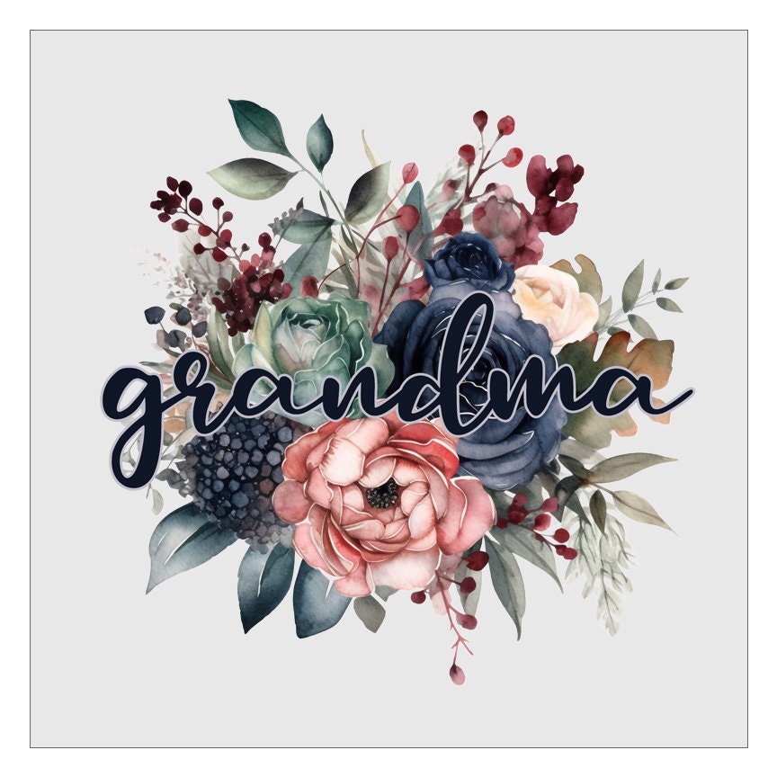 Grandma Navy Floral DTF Transfer, Ready For Press, Direct To Film, Transfer For Shirts, Tshirt Transfers, Grandma DTF Transfers, Mothers Day