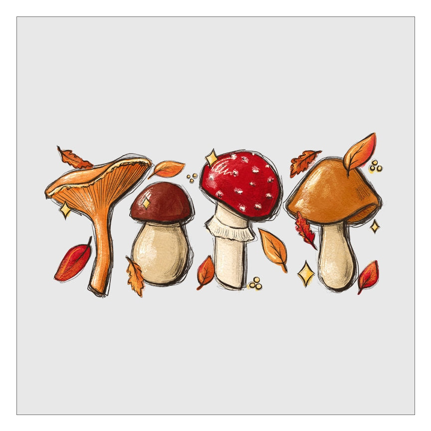 Fall Mushrooms - Design 1 DTF Transfer, Ready For Press, Hot Peel, Transfers For Shirts, Heat Transfer, Direct To Film, Thanksgiving Forest
