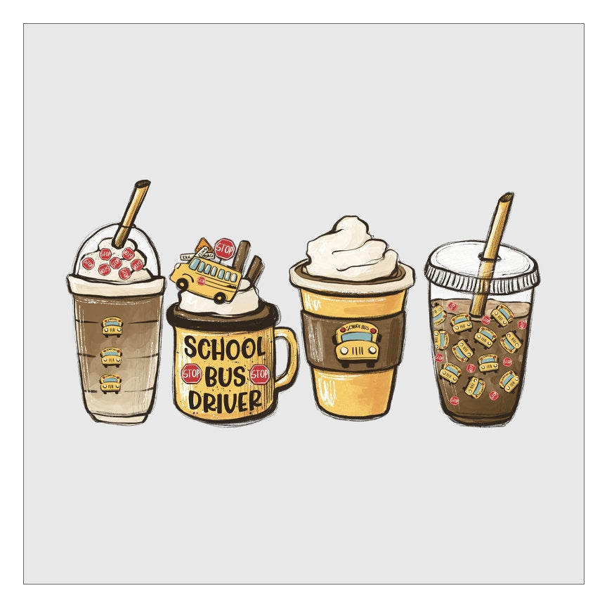 School Bus Driver Coffee Latte DTF Transfer, Ready For Press, Hot Peel, Transfers For Shirts, Heat Transfer, Direct To Film