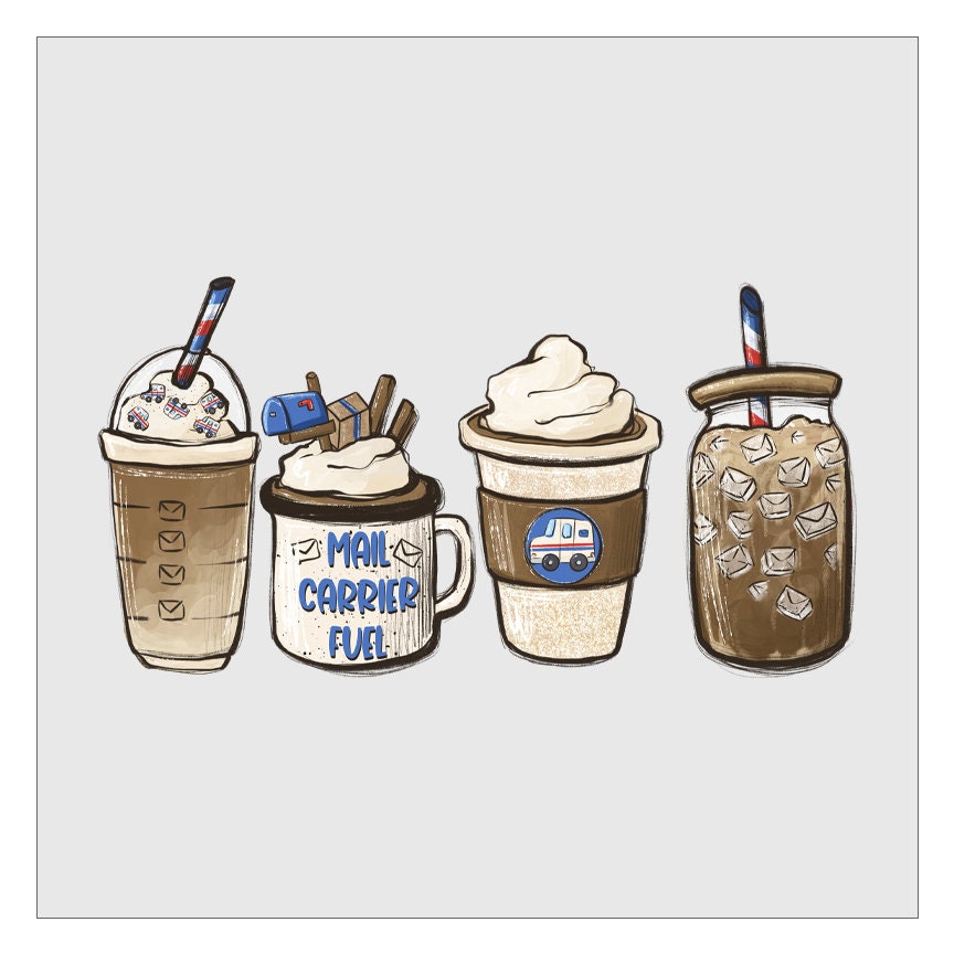 Mail Carrier Fuel Coffee Latte DTF Transfer, Ready For Press, Hot Peel, Transfers For Shirts, Heat Transfer, Direct To Film, Postal Service