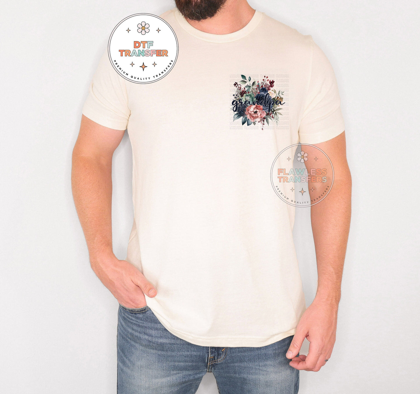 Grandpa Navy Floral DTF Transfer, Ready For Press, Direct To Film, Transfer For Shirts, Tshirt Transfers, Grandpa DTF Transfers, Fathers Day