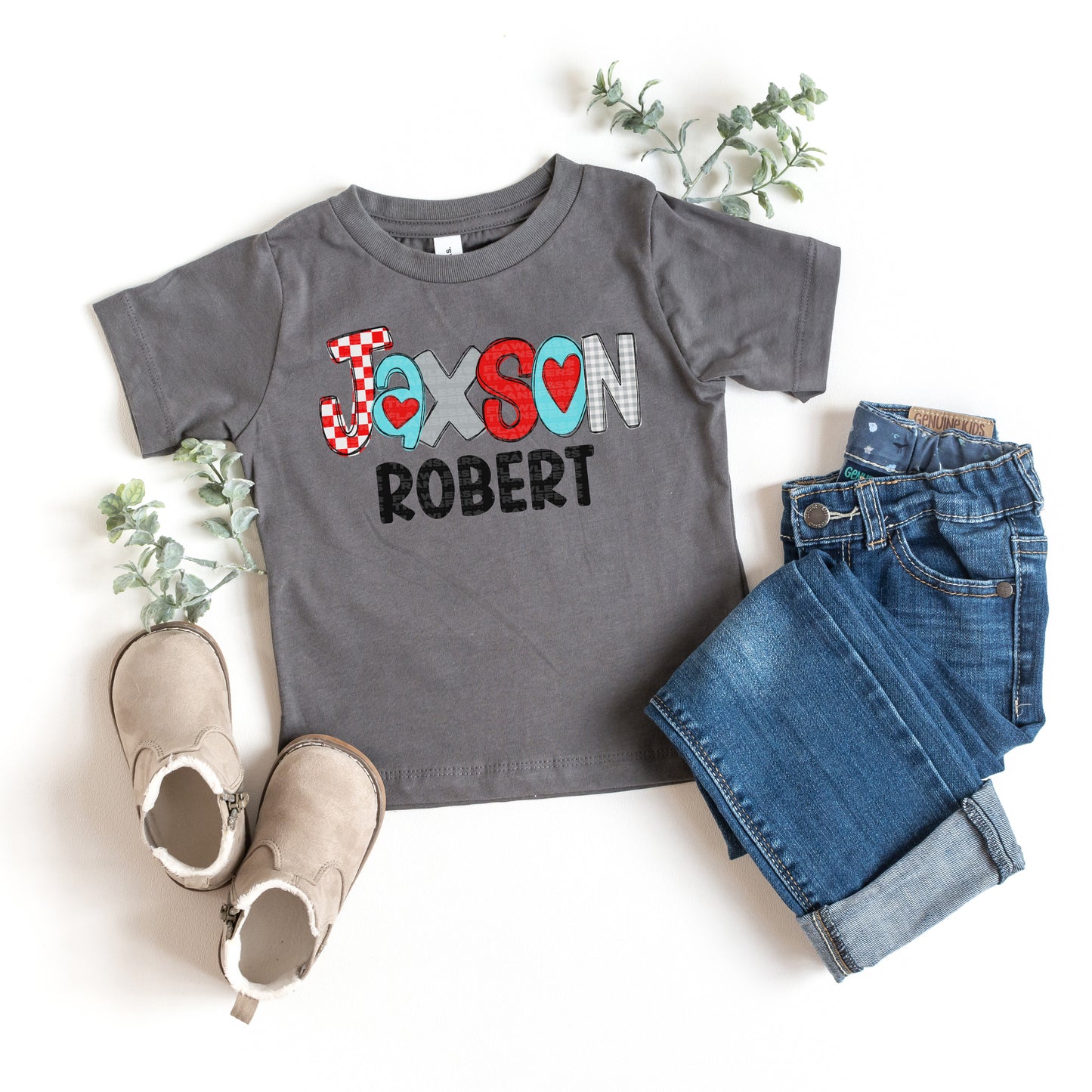 Custom Personalized With Middle Name Hearts Boy Alpha Pack DTF Transfer