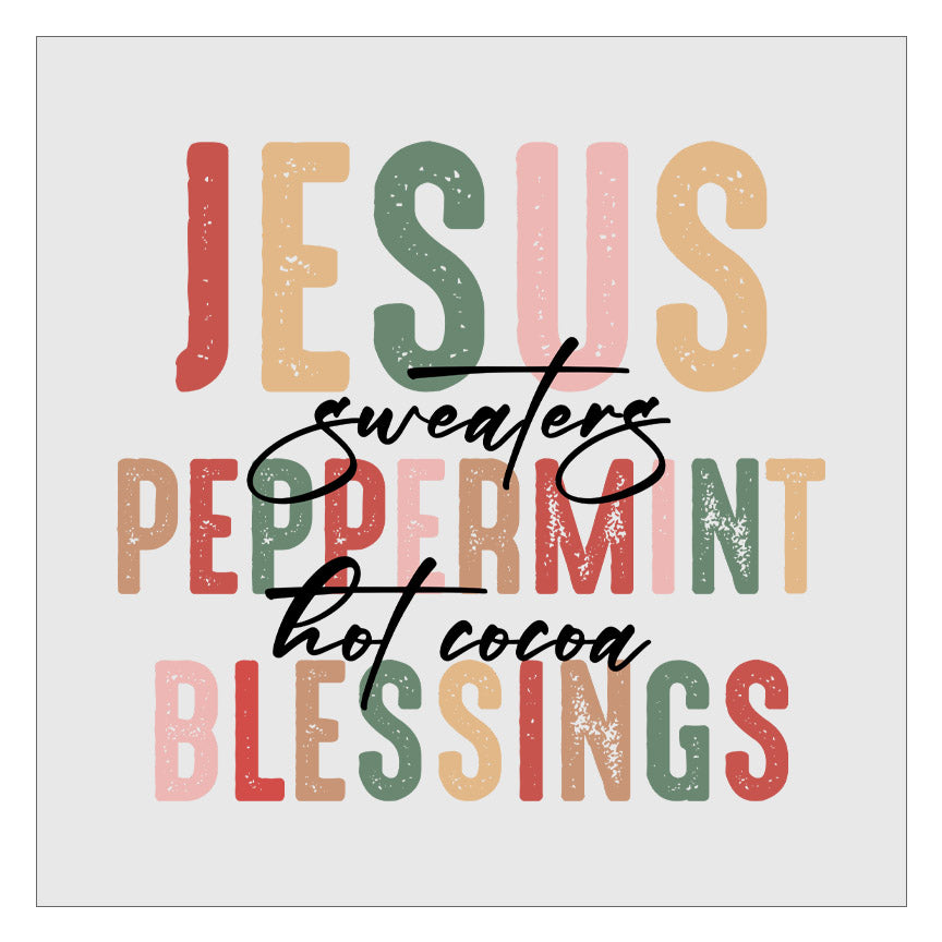 Jesus Sweaters Peppermint Hot Cocoa Blessings DTF Transfer