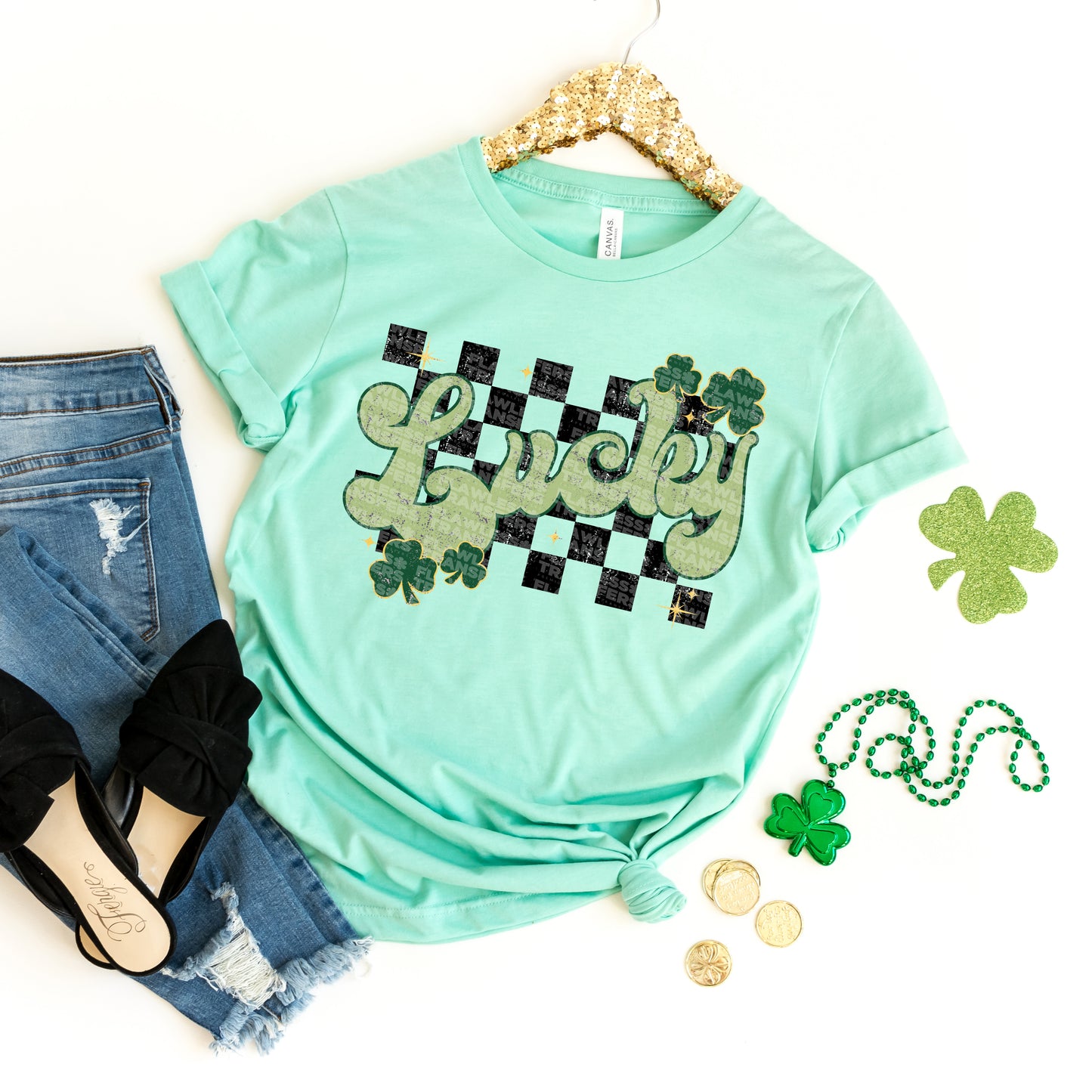 Lucky Retro Distressed Black Checkered #1191 - DTF Transfers