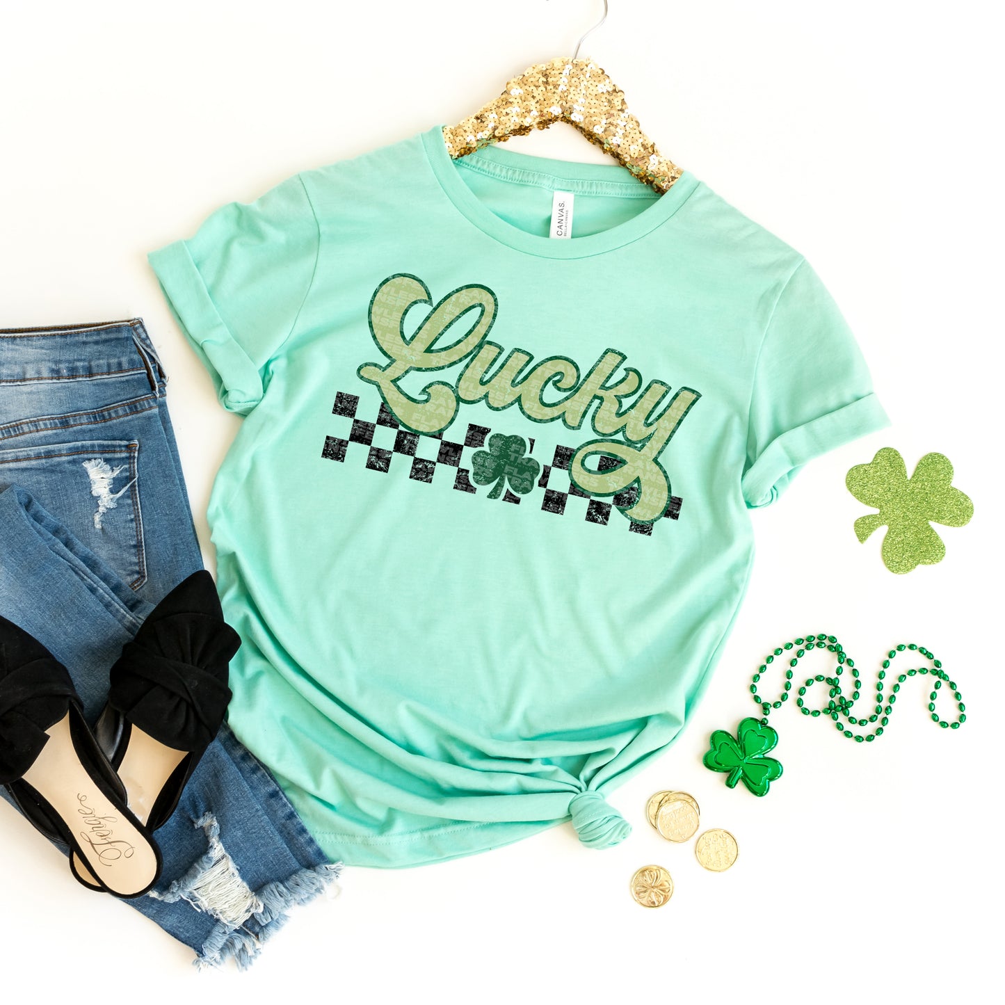 Lucky Retro Distressed Black Checkered Background #1185 - DTF Transfers