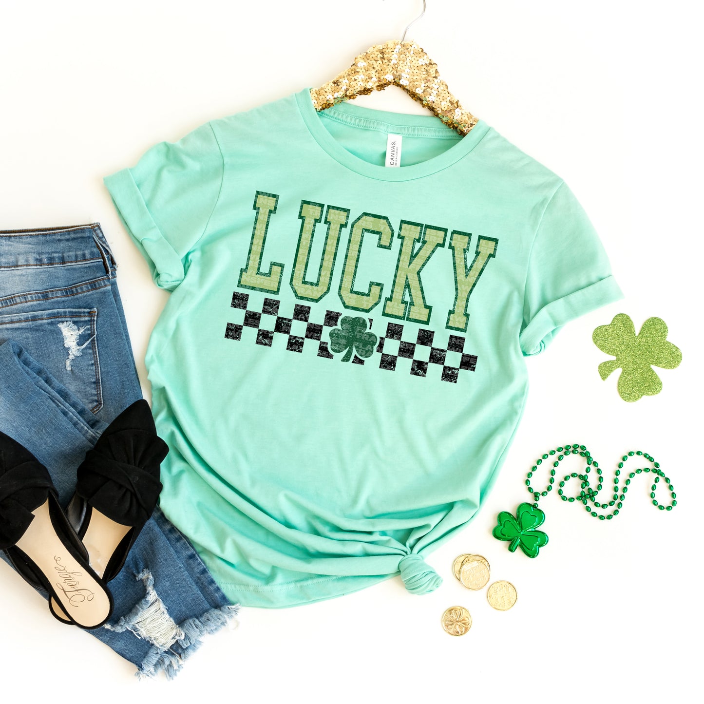 Lucky Varsity Distressed Black Checkered #1186 - DTF Transfers