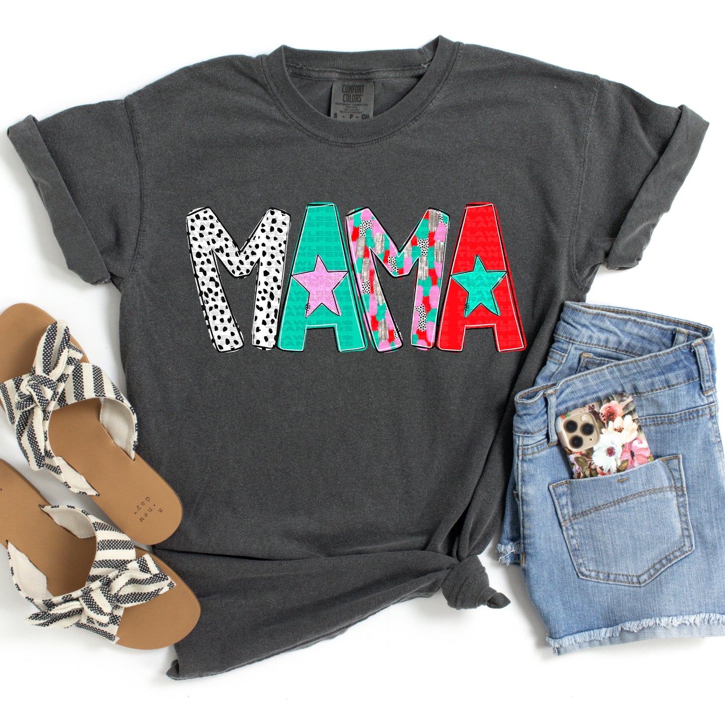Mama - Pink Teal Whimsical Christmas Font DTF Transfer