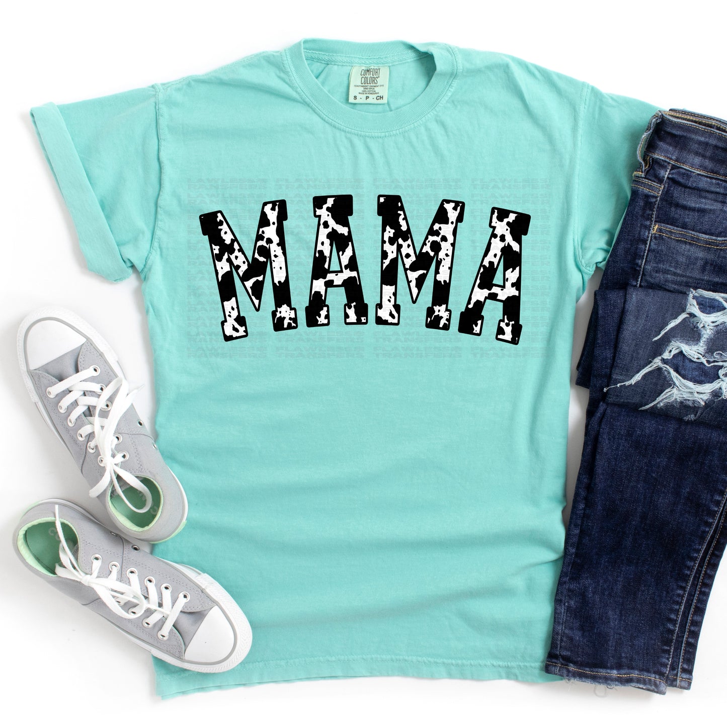 Mama Black And White Cow Print DTF Transfer