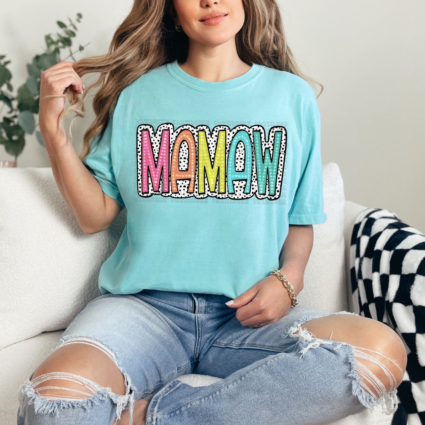 Mamaw Bright Color Doodle Dalmatian Dots DTF Transfer