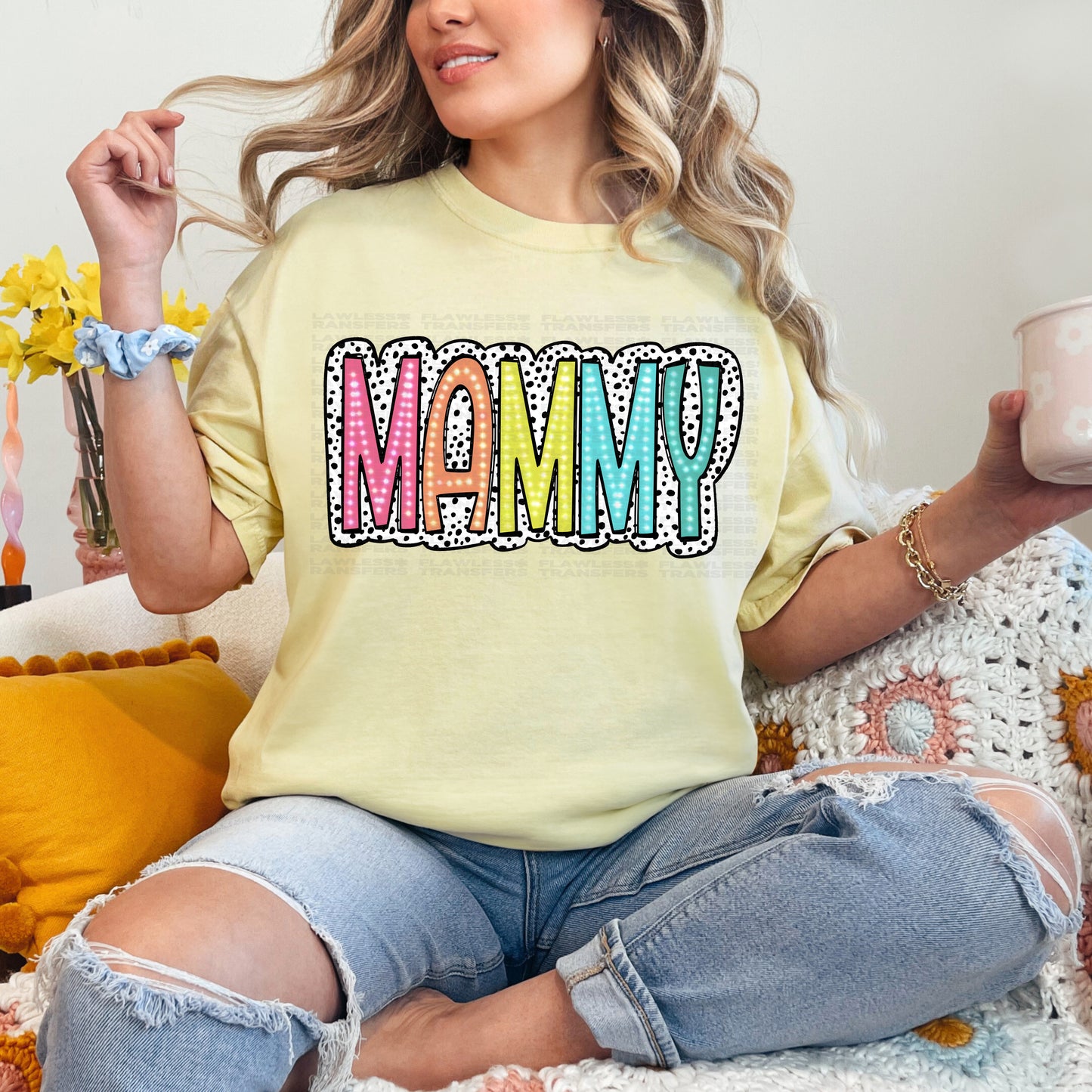 Mammy Bright Color Doodle Dalmatian Dots DTF Transfer