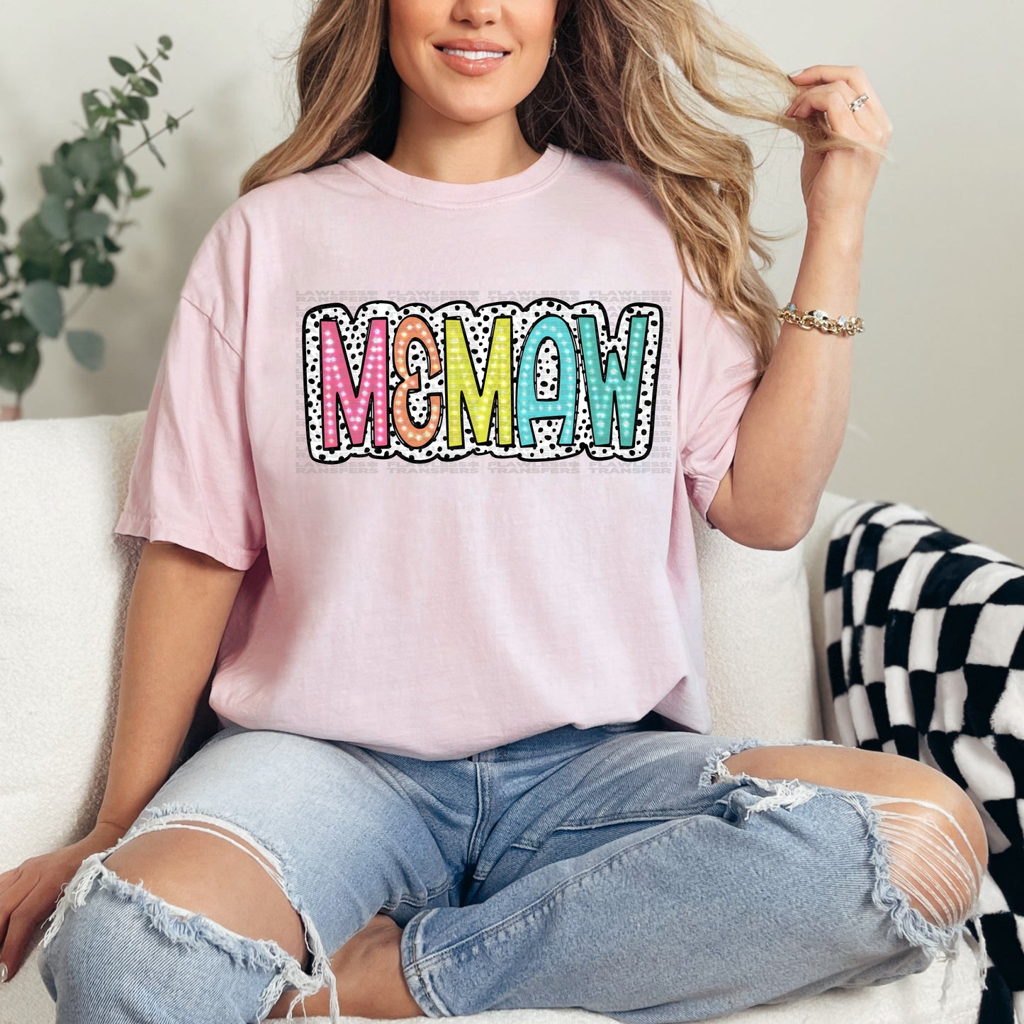 Memaw Bright Color Doodle Dalmatian Dots DTF Transfer