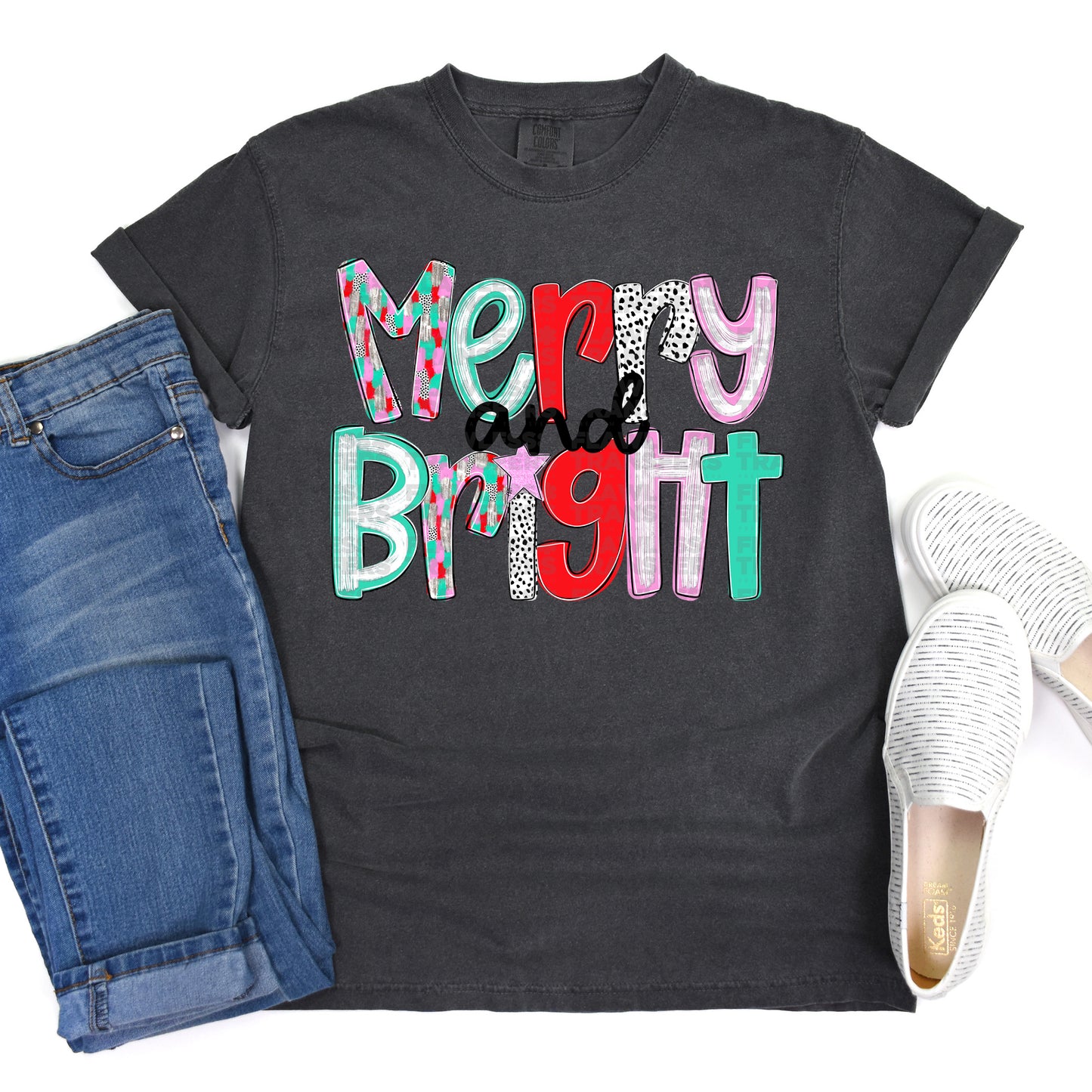 Merry And Bright - Pink Teal Whimsical Christmas Font DTF Transfer