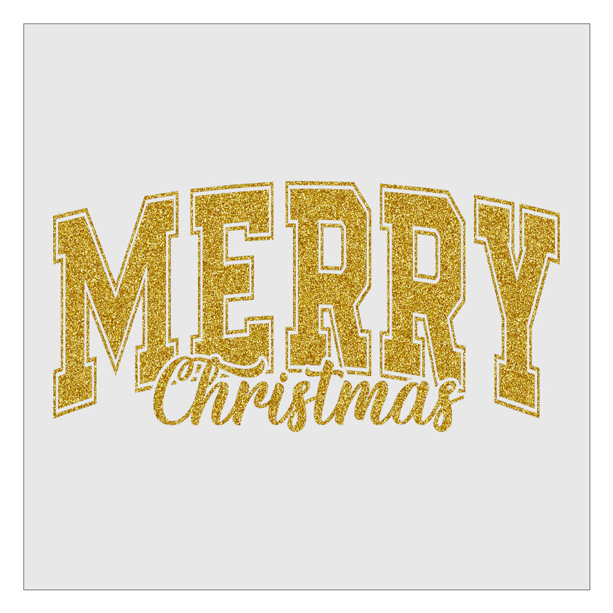 Merry Christmas - Block Letters - Faux Gold Glitter DTF Transfer