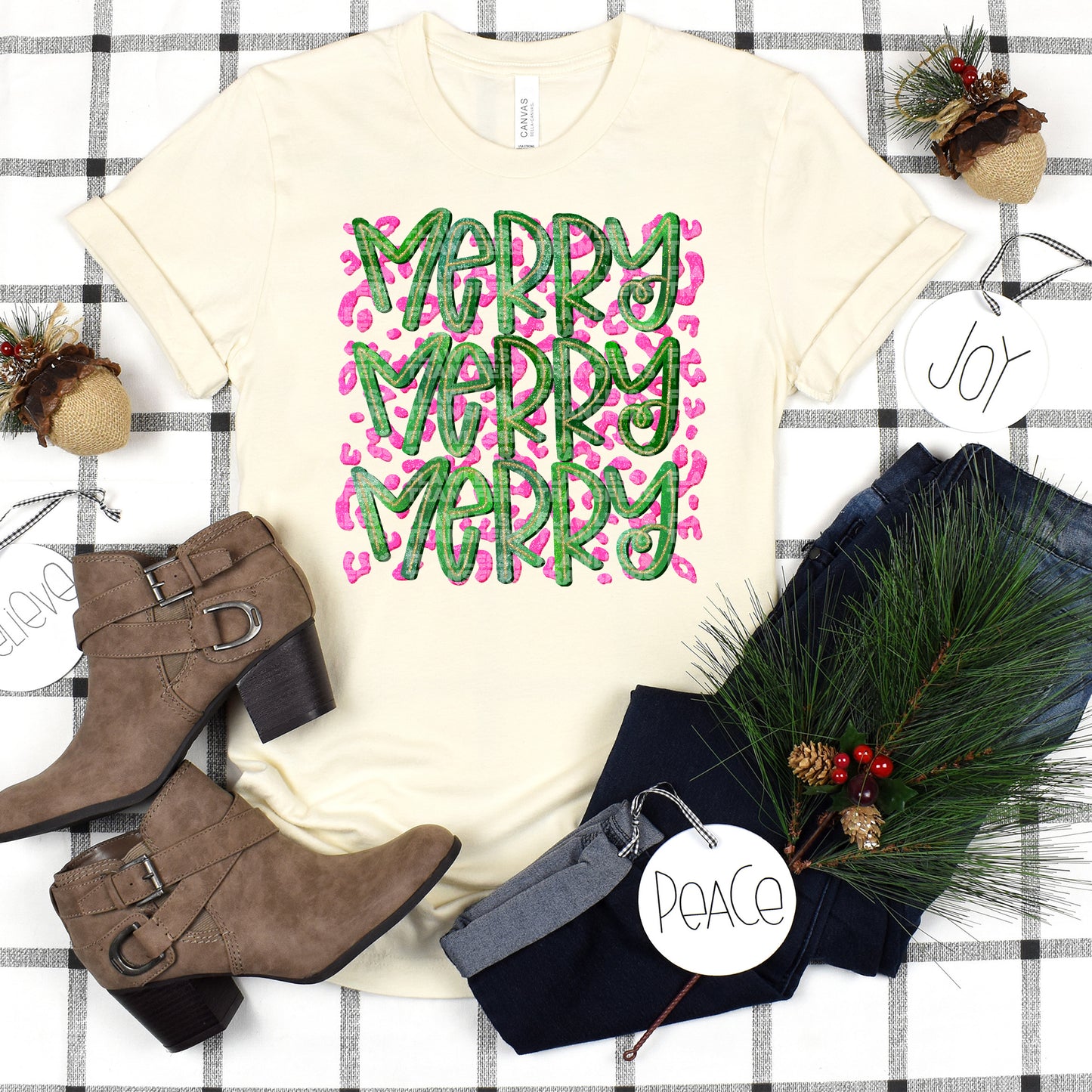 Merry Merry Merry Pink Leopard Print DTF Transfer