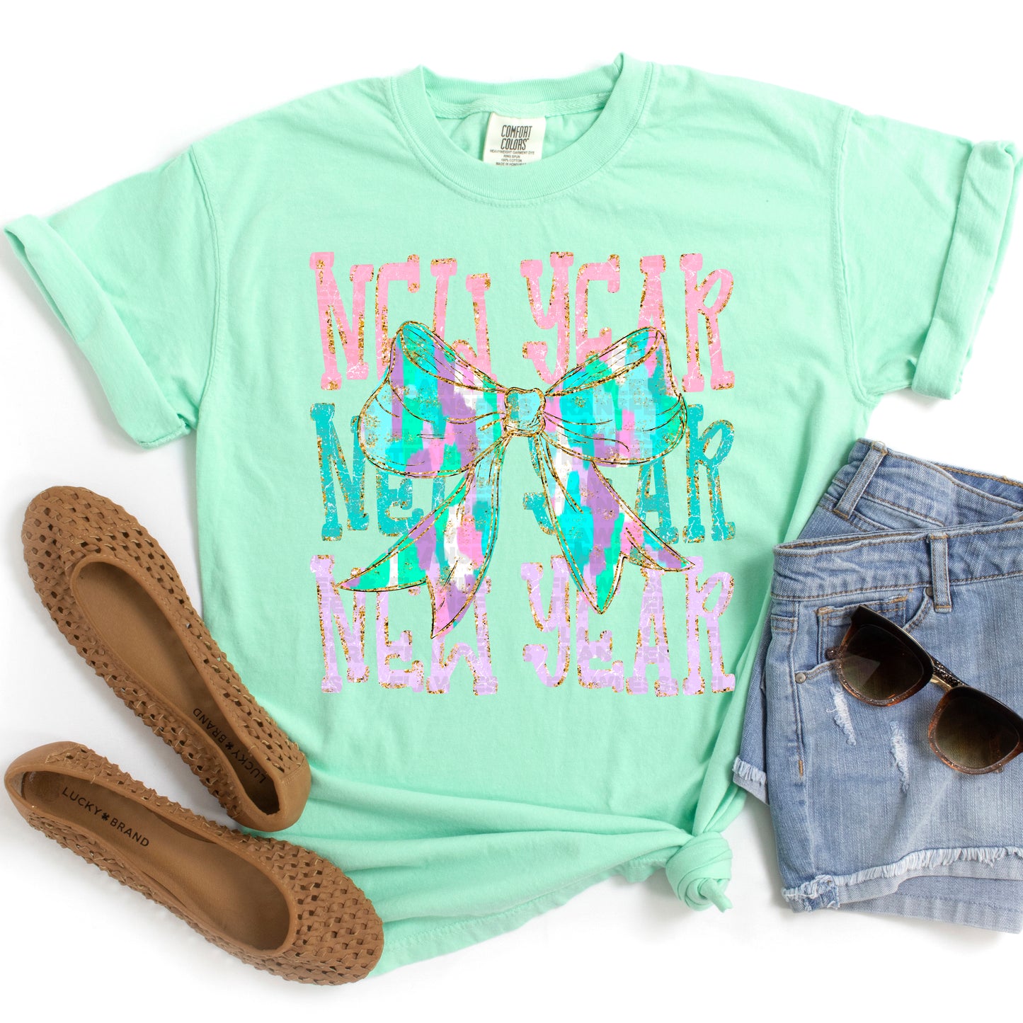 New Year Stacked Coquette Bow - Pastel Colors DTF Transfer