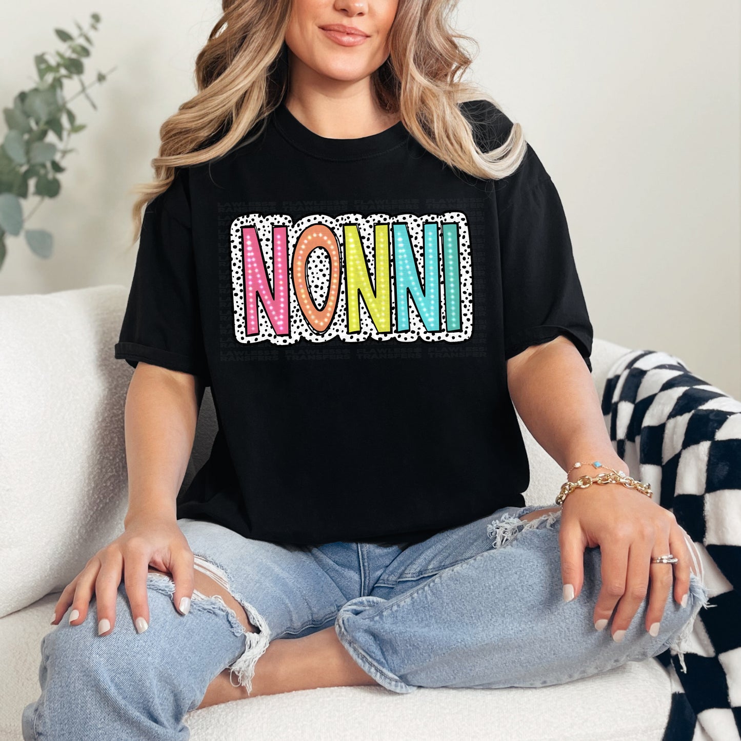 Nonni Bright Color Doodle Dalmatian Dots DTF Transfer