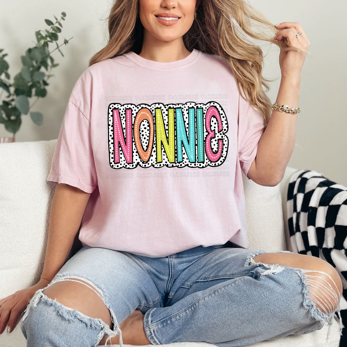 Nonnie Bright Color Doodle Dalmatian Dots DTF Transfer