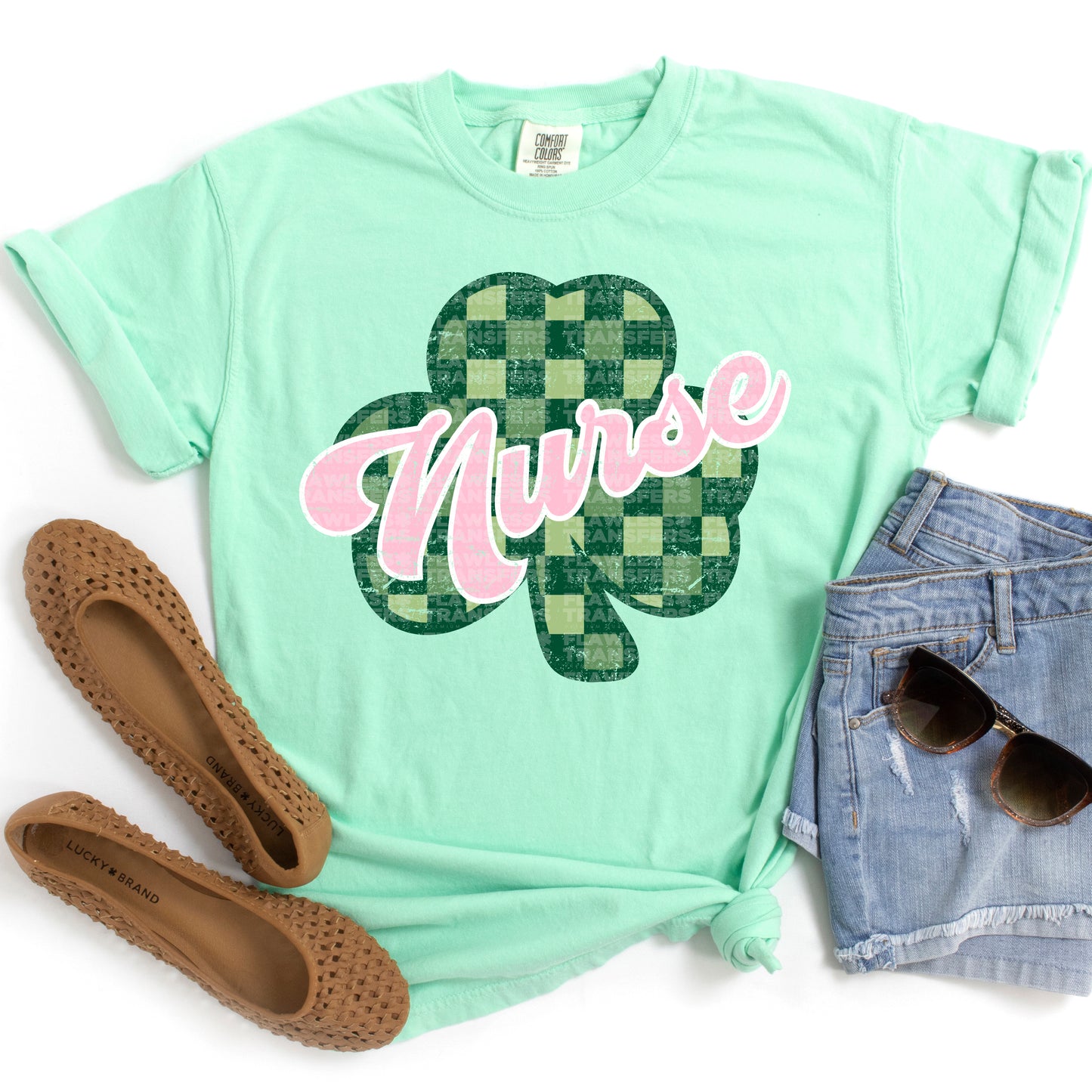 Nurse Distressed Checkered Clover #1179 - DTF Transfers