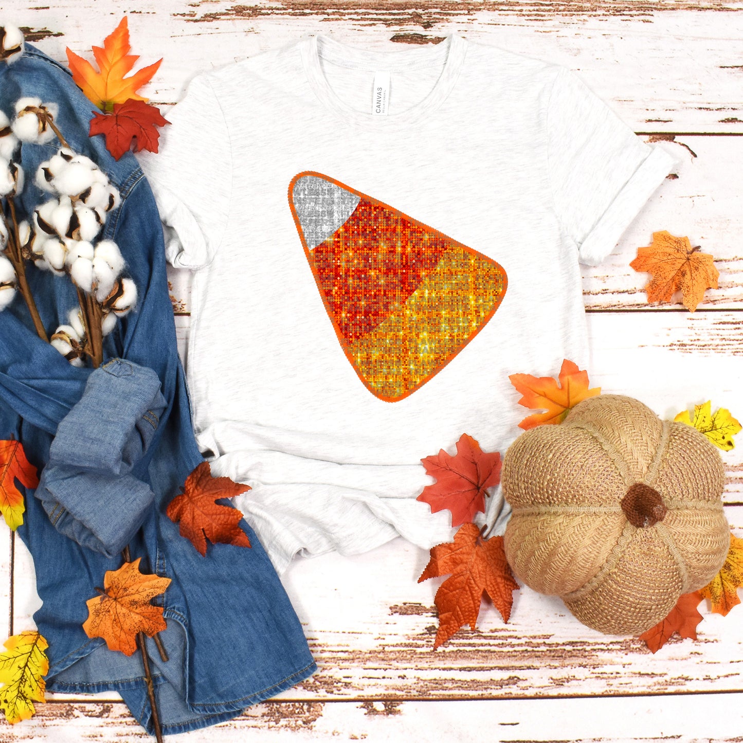 Orange Faux Sequins Candy Corn DTF Transfer