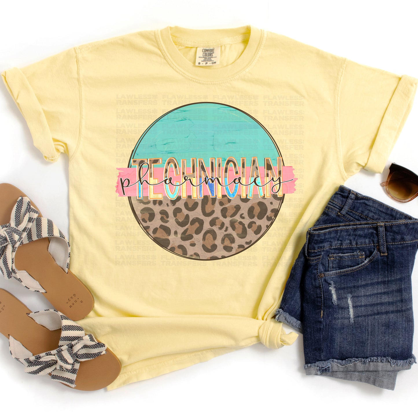 Pharmacy Technician Round Leopard Print And Mint DTF Transfer