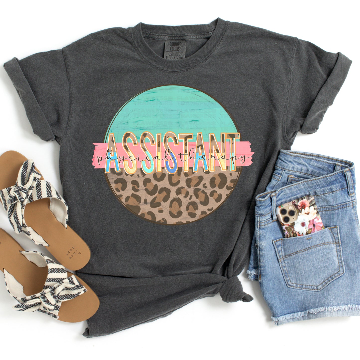 Physical Therapy Assistant Round Leopard Print And Mint DTF Transfer