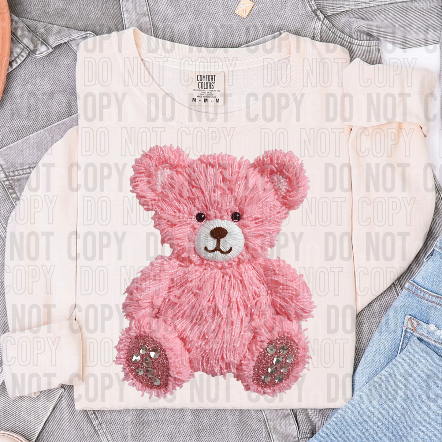 Pink Bear Faux Yarn #2630 DTF Transfer